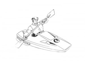 Action man riding his canoe coloring page