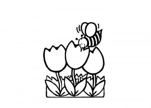 Busy bee tulips coloring page