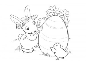 Easter bunny painting coloring page