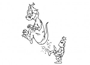 Knight kicking dragon coloring page
