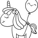 Baby unicorn with a balloon coloring page
