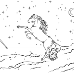 Bella unicorn in the night coloring page