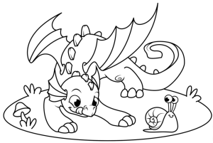 Cute dragon with snail coloring pages