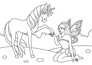 Fairy and Unicorn coloring pages