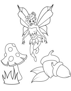Fairy with Acorns and Mushroom coloring pages