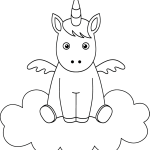 Little unicorn on cloud coloring page