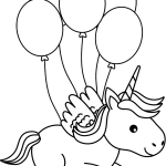 Little unicorn with balloons coloring page