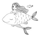 Mermaid and Big Fish coloring pages