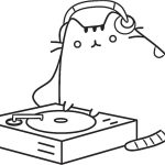 Pusheen Playing Music coloring pages