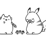 Pusheen and Pikachu coloring pages