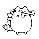 Pusheen with Bone coloring pages