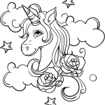 Roses unicorn head coloring page