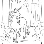 Unicorn in the forest coloring pages