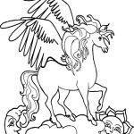 Unicorn standing on cloud coloring page