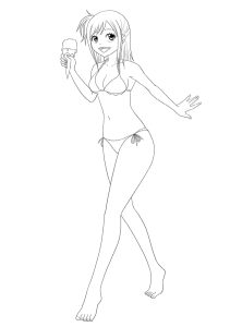 Anime girl beach coloring pages