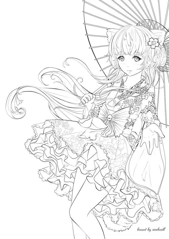 Digital Anime Lady coloring page - Coloring pages