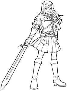 Erza Scarlet with Sword coloring pages