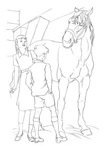 Kids and Horse coloring pages