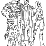Groot, Rocket Raccoon, Star-Lord, Drax, Gamora coloring pages